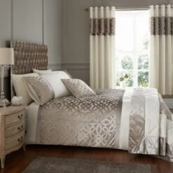 Catherine Lansfield Natural Lattice Cut Velvet Bedspread 9 Catherine Lansfield Natural Lattice Cut Velvet Bedspread -Home Luxe Studio 1000169072 alt03