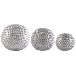 Set Of 3 Silver Ceramic Dimpled Sphere Ornaments