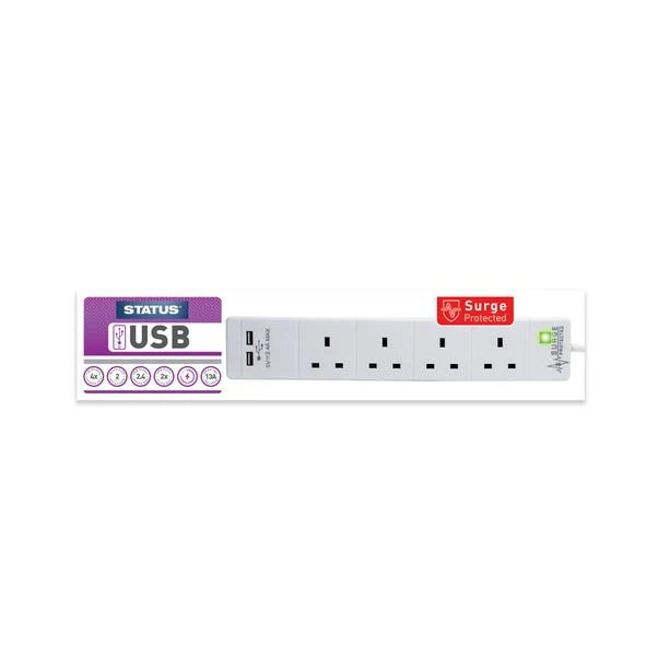 Status 4 Way 2M Extension Leads With 2USB Ports 2 Status 4 Way 2M Extension Leads With 2USB Ports