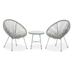 Monaco 2 Seater Grey Egg Chair Bistro Set -Home Luxe Studio 30396153 alt02
