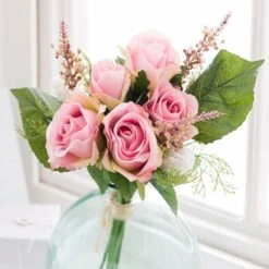 Artificial Pink Rose And Heather Bouquet -Home Luxe Studio 30459452 alt01