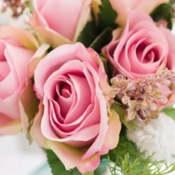 Artificial Pink Rose And Heather Bouquet -Home Luxe Studio 30459452 alt02