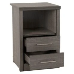 Lennon 2 Drawer & 1 Shelf Bedside Table, Black -Home Luxe Studio 30541720 alt03