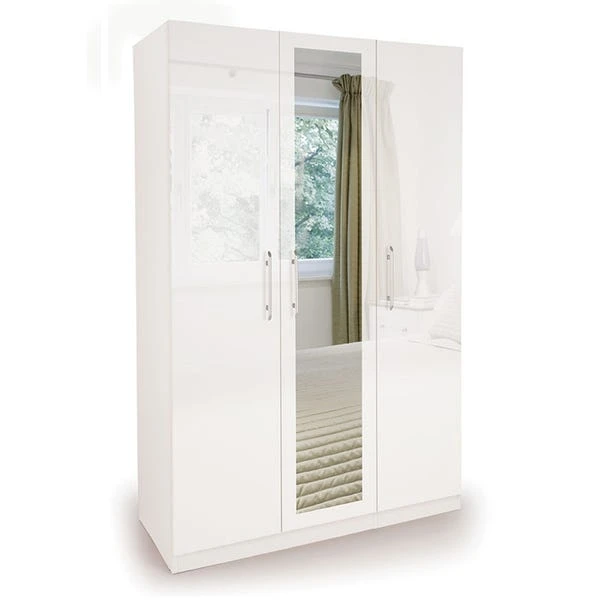 Harmony Angel Triple Wardrobe, White High Gloss & Mirrored 3 Harmony Angel Triple Wardrobe, White High Gloss & Mirrored