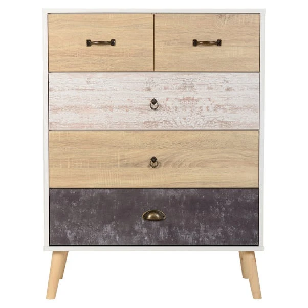 Nordic 5 Drawer Chest, White & Pine 3 Nordic 5 Drawer Chest, White & Pine