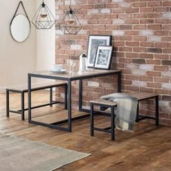 Tribeca 4 Seater Rectangular Dining Table With 2 Benches, Black