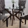Chelsea 4 Seater Round Dining Table, Brown Wood, Glass 1 Chelsea 4 Seater Round Dining Table, Brown Wood, Glass -Home Luxe Studio 30667261