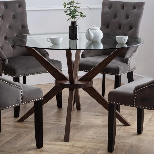 Chelsea 4 Seater Round Dining Table, Brown Wood, Glass 3 Chelsea 4 Seater Round Dining Table, Brown Wood, Glass