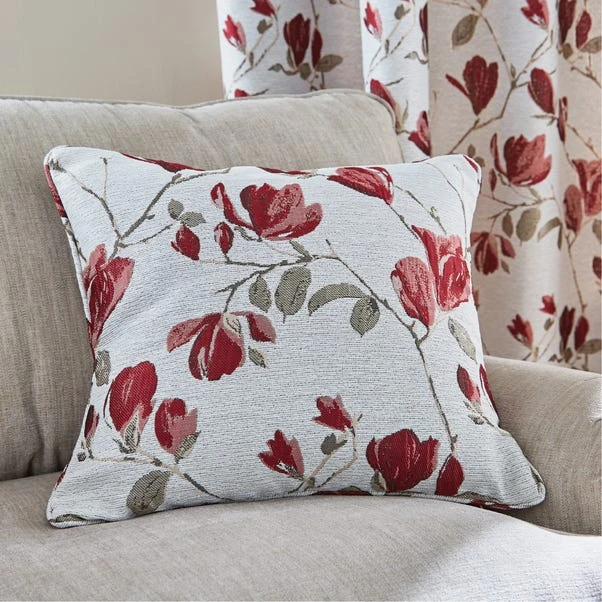 Ellis Floral Jacquard Red Cushion 3 Ellis Floral Jacquard Red Cushion
