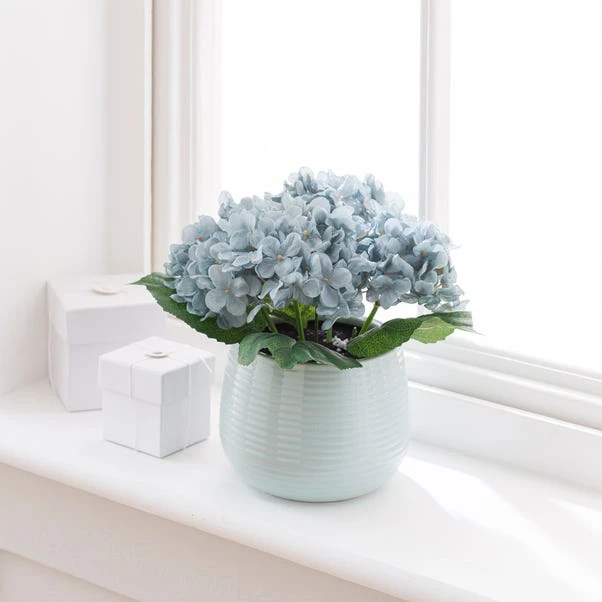 Artificial Teal Hydrangeas In Ceramic Plant Pot 3 Artificial Teal Hydrangeas In Ceramic Plant Pot