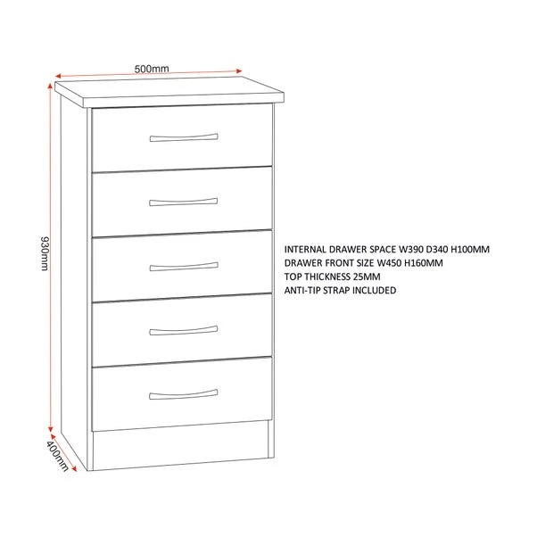 Nevada Slim 5 Drawer Chest 11 Nevada Slim 5 Drawer Chest - Image 9