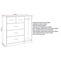 Nevada Small Single 5 Drawer Wardrobe 28 Nevada Small Single 5 Drawer Wardrobe -Home Luxe Studio 30694090 alt09