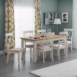 Davenport 4-6 Seater Rectangular Extendable Dining Table With 6 Chairs, Off White