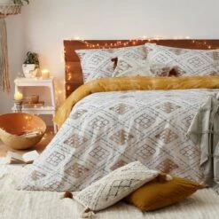 Furn. Riva Atlas Ochre Brushed Cotton Duvet Cover And Pillowcase Set -Home Luxe Studio 30710714