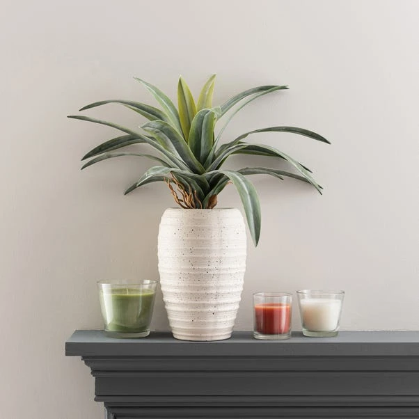 Artificial Dracaena In Ribbed White Plant Pot 3 Artificial Dracaena In Ribbed White Plant Pot