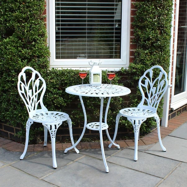 Cast Aluminium White Tulip Bistro Set 3 Cast Aluminium White Tulip Bistro Set