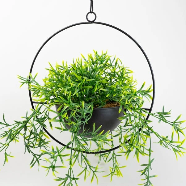 Artificial Trailing Plant In Black Industrial Round Hanging Plant Pot 4 Artificial Trailing Plant In Black Industrial Round Hanging Plant Pot - Image 2