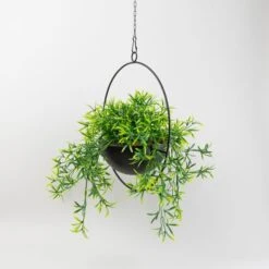 Artificial Trailing Plant In Black Industrial Round Hanging Plant Pot 7 Artificial Trailing Plant In Black Industrial Round Hanging Plant Pot -Home Luxe Studio 30732426 alt02