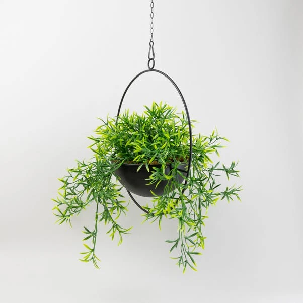 Artificial Trailing Plant In Black Industrial Round Hanging Plant Pot 5 Artificial Trailing Plant In Black Industrial Round Hanging Plant Pot - Image 3