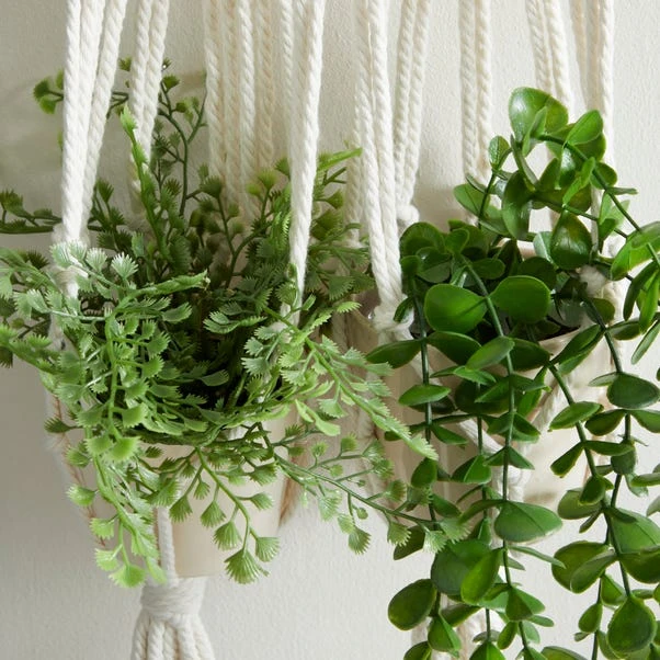 Macrame Double Hanging Ceramic Plant Pot 5 Macrame Double Hanging Ceramic Plant Pot - Image 3