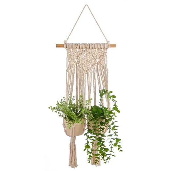 Macrame Double Hanging Ceramic Plant Pot 7 Macrame Double Hanging Ceramic Plant Pot - Image 5