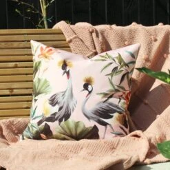 Cranes Blush And Forest Outdoor Cushion