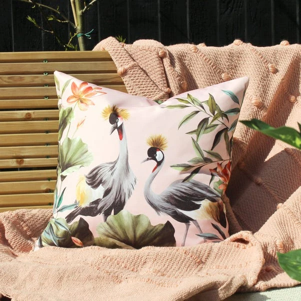 Cranes Blush And Forest Outdoor Cushion 3 Cranes Blush And Forest Outdoor Cushion