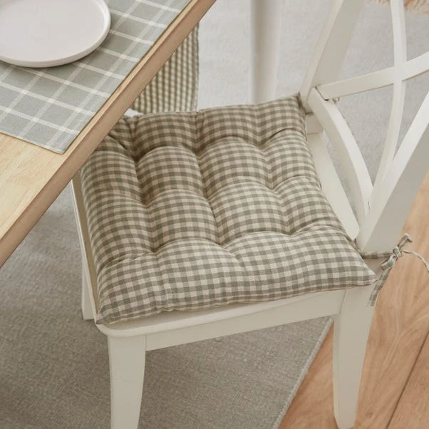 Gingham Check 9 Stitch Sage Seat Pad 5 Gingham Check 9 Stitch Sage Seat Pad - Image 3