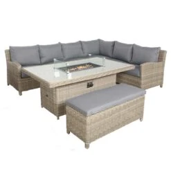 Wentworth 7 Piece Deluxe Modular Corner Lounge Set With Rectangular Firepit