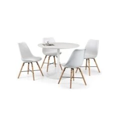 Blanco 4 Seater Round Pedestal Dining Table With 4 Kari Chairs, White 13 Blanco 4 Seater Round Pedestal Dining Table With 4 Kari Chairs, White -Home Luxe Studio 30794145 alt04