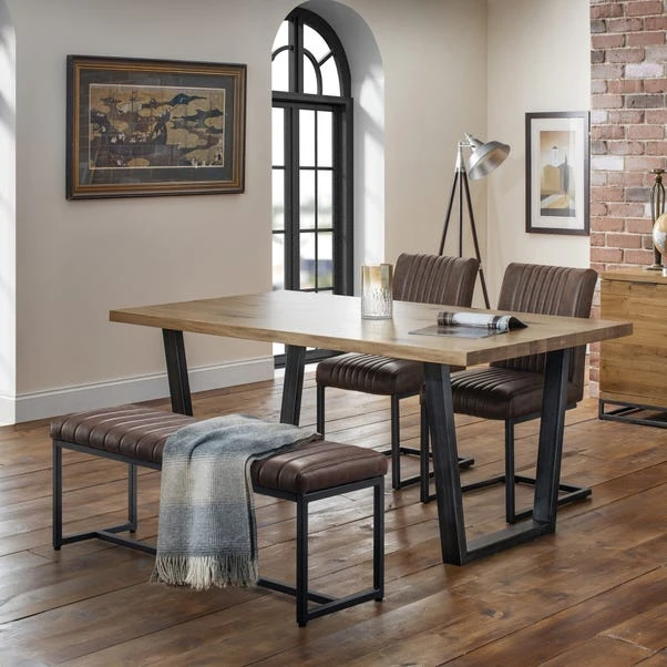 Brooklyn 2 Seater Dining Bench, Brown Faux Leather, 120cm 3 Brooklyn 2 Seater Dining Bench, Brown Faux Leather, 120cm