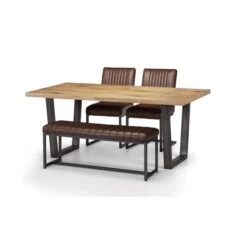 Brooklyn 2 Seater Dining Bench, Brown Faux Leather, 120cm 9 Brooklyn 2 Seater Dining Bench, Brown Faux Leather, 120cm -Home Luxe Studio 30794155 alt03