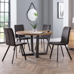 Brooklyn 4 Seater Round Dining Table With 4 Monroe Chairs, Solid Oak