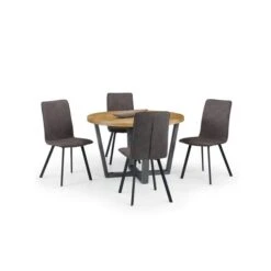 Brooklyn 4 Seater Round Dining Table With 4 Monroe Chairs, Solid Oak 15 Brooklyn 4 Seater Round Dining Table With 4 Monroe Chairs, Solid Oak -Home Luxe Studio 30794162 alt04