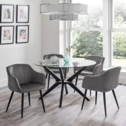 Hayden 4 Seater Round Glass Top Dining Table With 4 Hobart Chairs