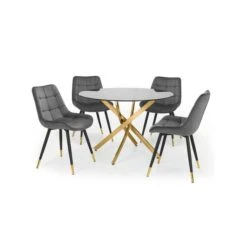 Montero 4 Seater Round Glass Top Dining Table With 4 Hadid Chairs -Home Luxe Studio 30794321 alt01