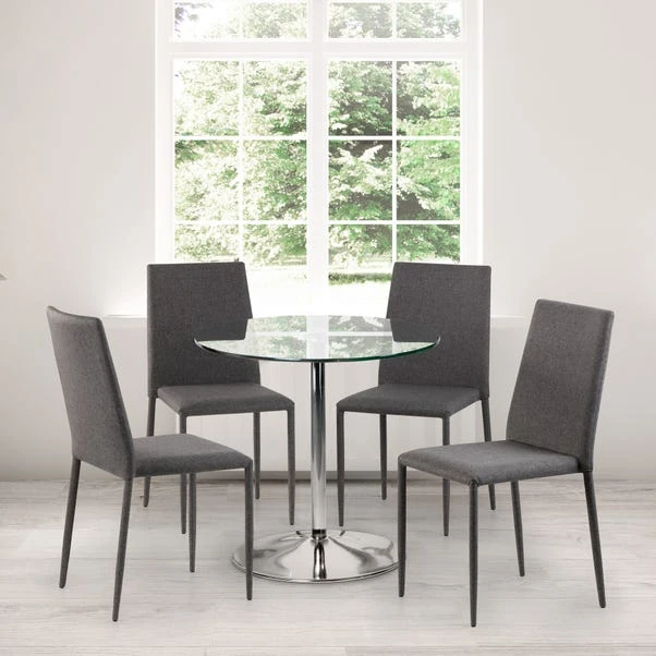 Kudos 4 Seater Round Glass Top Pedestal Dining Table, Silver 3 Kudos 4 Seater Round Glass Top Pedestal Dining Table, Silver