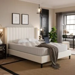 Alara Pleated Teddy Fabric Bed Frame 31 Alara Pleated Teddy Fabric Bed Frame -Home Luxe Studio 30800163