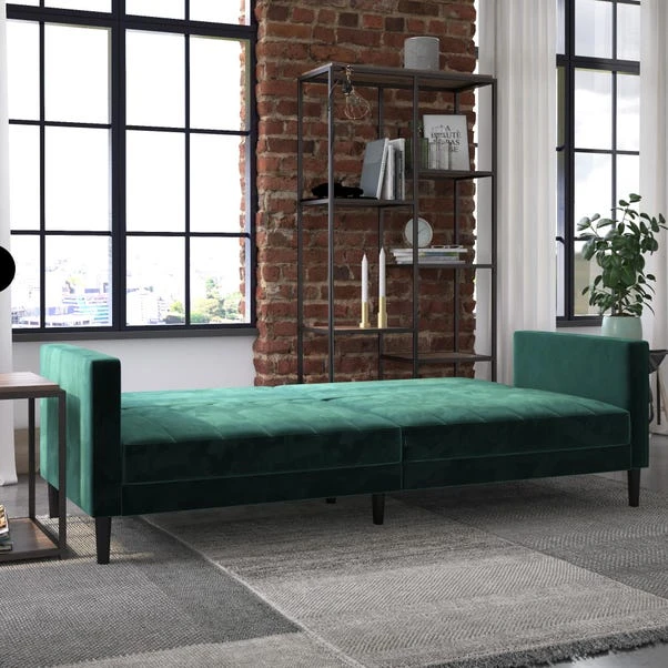 Liam Velvet Clic Clac Green Double Sofa Bed 4 Liam Velvet Clic Clac Green Double Sofa Bed - Image 2