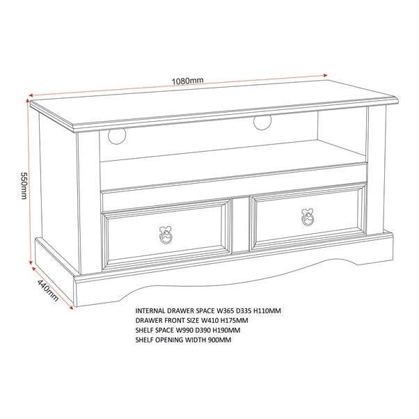 Corona 2 Drawer TV Unit For TVs Up To 42" 6 Corona 2 Drawer TV Unit For TVs Up To 42" - Image 4