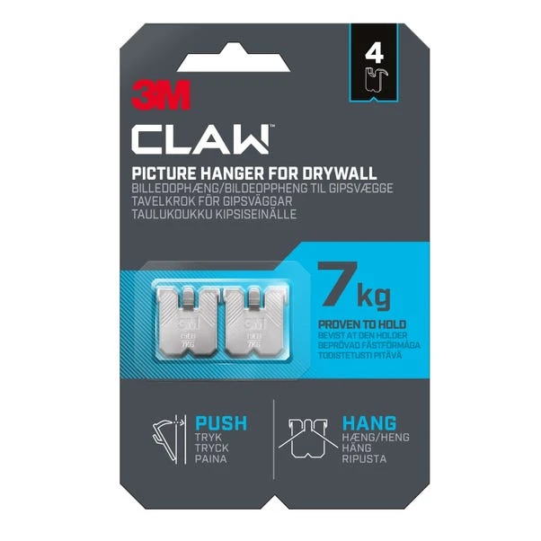3M CLAW™ Plasterboard Picture And Mirror Hooks, 7kg 3 3M CLAW™ Plasterboard Picture And Mirror Hooks, 7kg