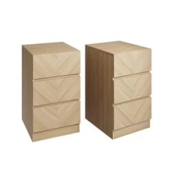 Set Of 2 Taranto 3 Drawer Bedside Tables, Oak Effect