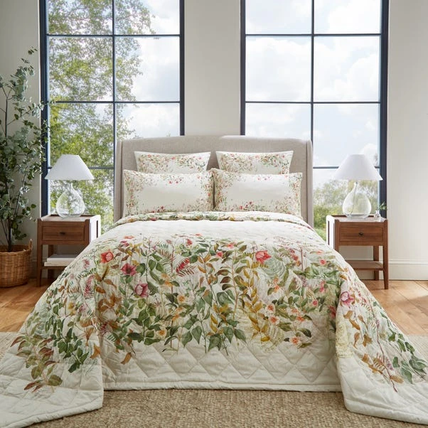 Dorma Rambling Rose Cream Cotton Bedspread 7 Dorma Rambling Rose Cream Cotton Bedspread - Image 5