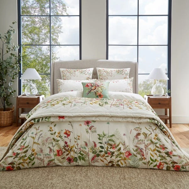 Dorma Rambling Rose Cream Cotton Bedspread 4 Dorma Rambling Rose Cream Cotton Bedspread - Image 2