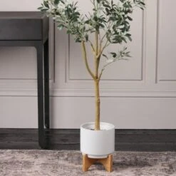 Plain Ceramic Plant Pot On Wooden Stand 9 Plain Ceramic Plant Pot On Wooden Stand -Home Luxe Studio 30829988 alt01