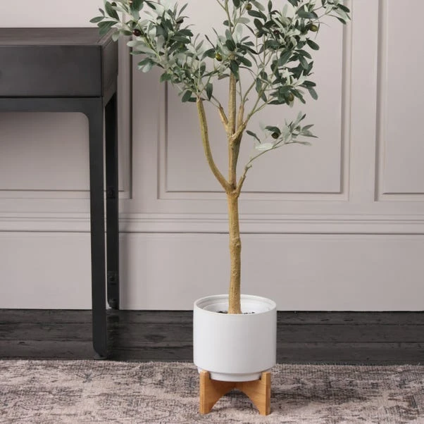 Plain Ceramic Plant Pot On Wooden Stand 6 Plain Ceramic Plant Pot On Wooden Stand - Image 4