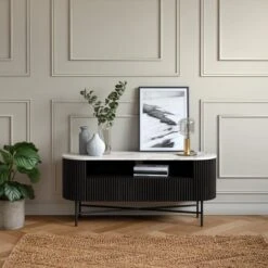 Kiera TV Unit, Mango Wood & Real Marble For TVs Up To 55"