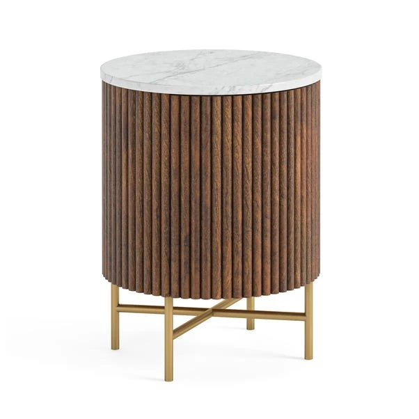 Kiera Bedside Table, Mango Wood & Real Marble 4 Kiera Bedside Table, Mango Wood & Real Marble - Image 2