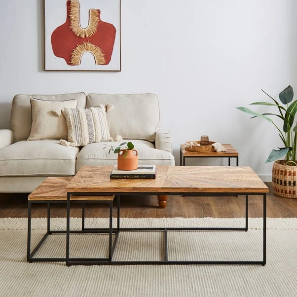 Zayn Starburst Pattern Nest Of Coffee Tables, Mango Wood 4 Zayn Starburst Pattern Nest Of Coffee Tables, Mango Wood - Image 2
