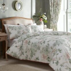 Campion Green And Coral Cotton Sateen Duvet Cover And Pillowcase Set 14 Campion Green And Coral Cotton Sateen Duvet Cover And Pillowcase Set -Home Luxe Studio 30858063
